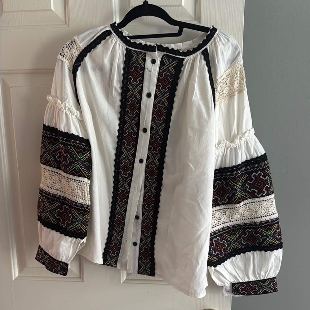 Embroidered Bohemian White Top ( Vyshyvanka)